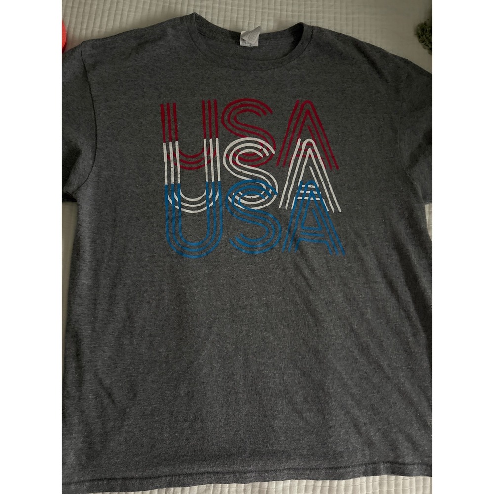 USA Patriotic Graphic T-Shirt, Gray Crew Neck Tee